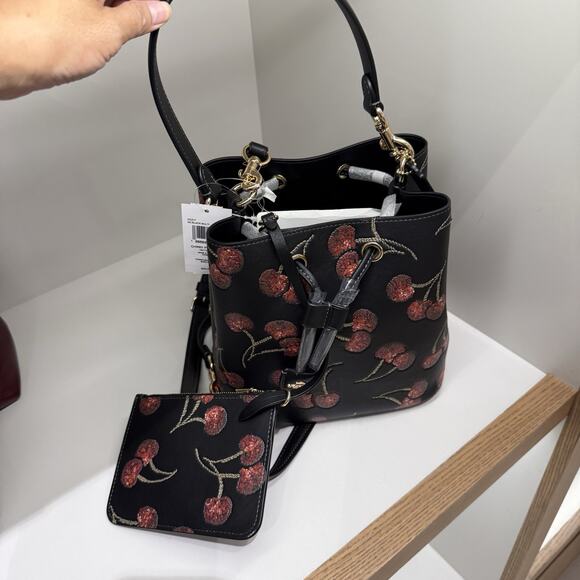 Coach Rowan Bucket Bag With Cherry Print CCZ17 Black - Picture 13 of 15